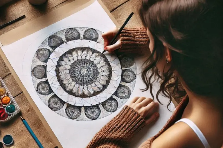 Mulher desenhando uma mandala. Como Fazer Mandalas para Meditar e Relaxar em 4 Passos Simples