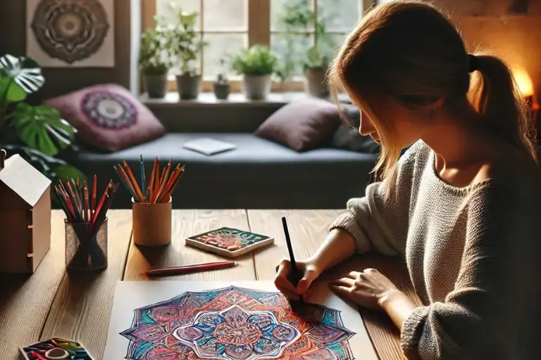 Mulher pintando uma mandala. Como Fazer Mandalas para Meditar e Relaxar em 4 Passos Simples