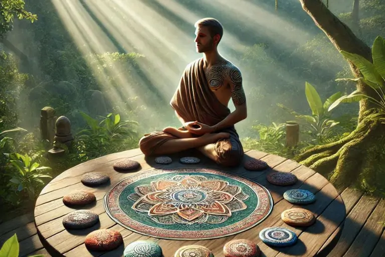 Homem meditando com uma mandala. Mandalas e Chakras A Relação Entre Energia e Geometria Sagrada