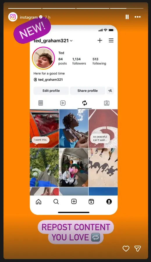 Nova Função do Instagram Para Repostar